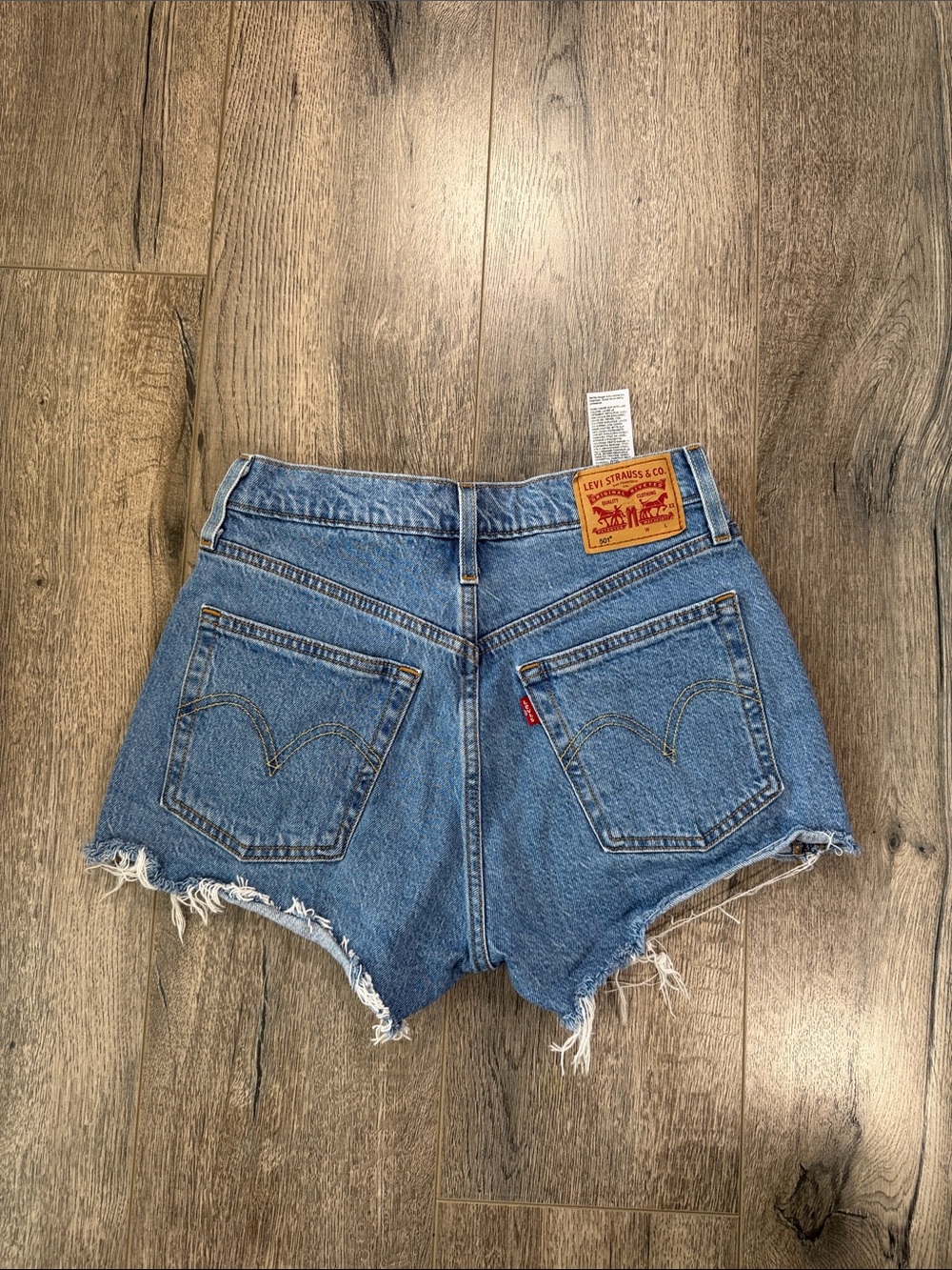 Levi's Medium Blue High-Waist Frayed Denim Shorts